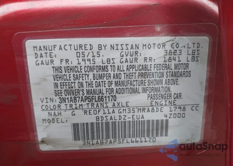 2015 Nissan Sentra Fe+ S/S/Sl/Sr/Sv from USA, damaged, VIN 3N1AB7AP5FL661170